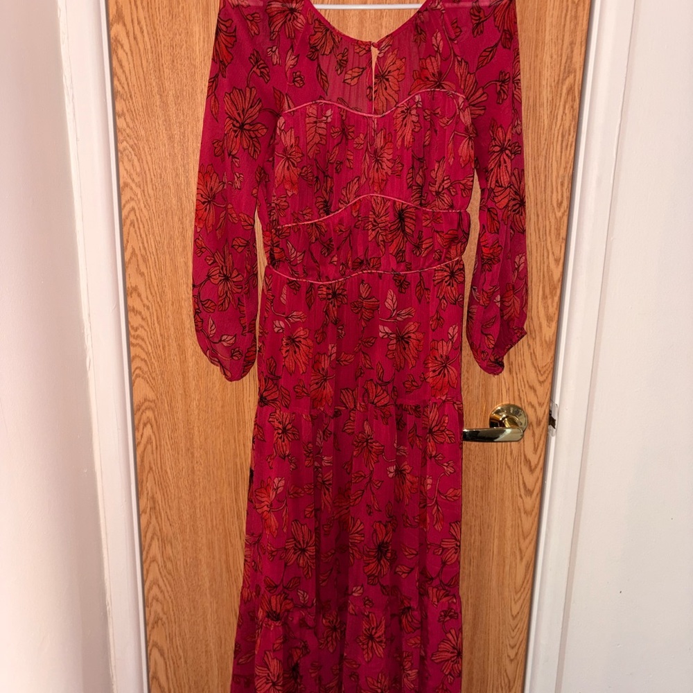 Jessica Simpson Red Floral Long Sleeve Dress